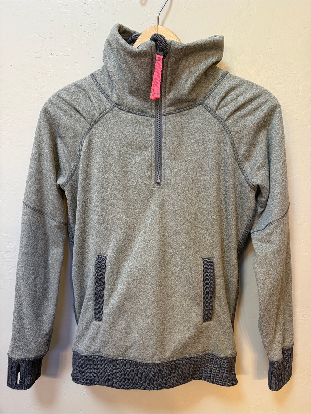 Ivivva Gray Quarter 1/4 Zip Fleece Faux Fur Lined Pullover Kids Sz 12